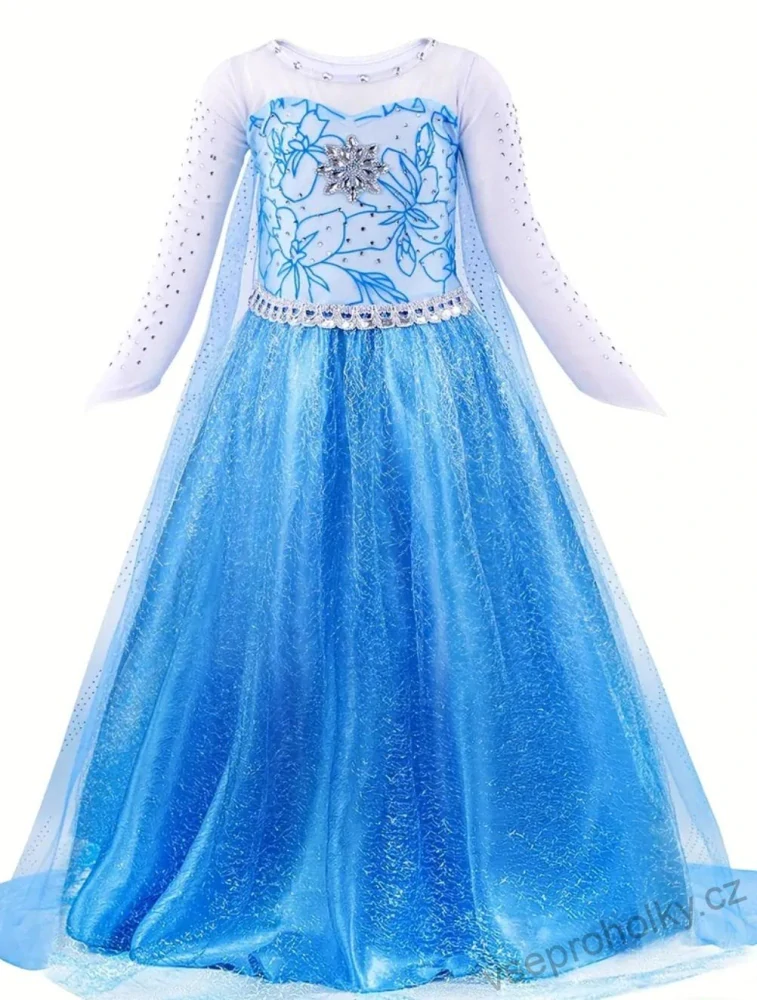 Modré šaty Elza Frozen s dlouhou vlečkou a ledovou sukýnkou