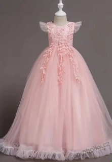 Šaty dětské dlouhé slavnostní růžové Rosa princeznovské luxusní