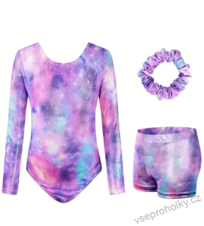 Dívčí gymnastický dres s dlouhým rukávem a kraťasy, gumička