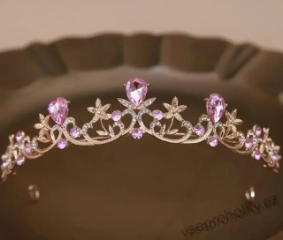 Jemná princeznovská korunka s růžovými kamínky