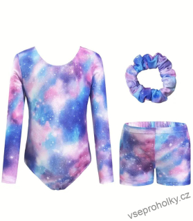 Dívčí gymnastický dres s dlouhým rukávem a kraťasy, gumička