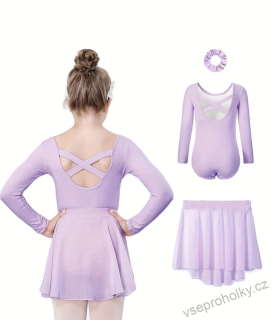 Dívčí baletní set lila – trikot, šifonová sukně a gumička do vlasů